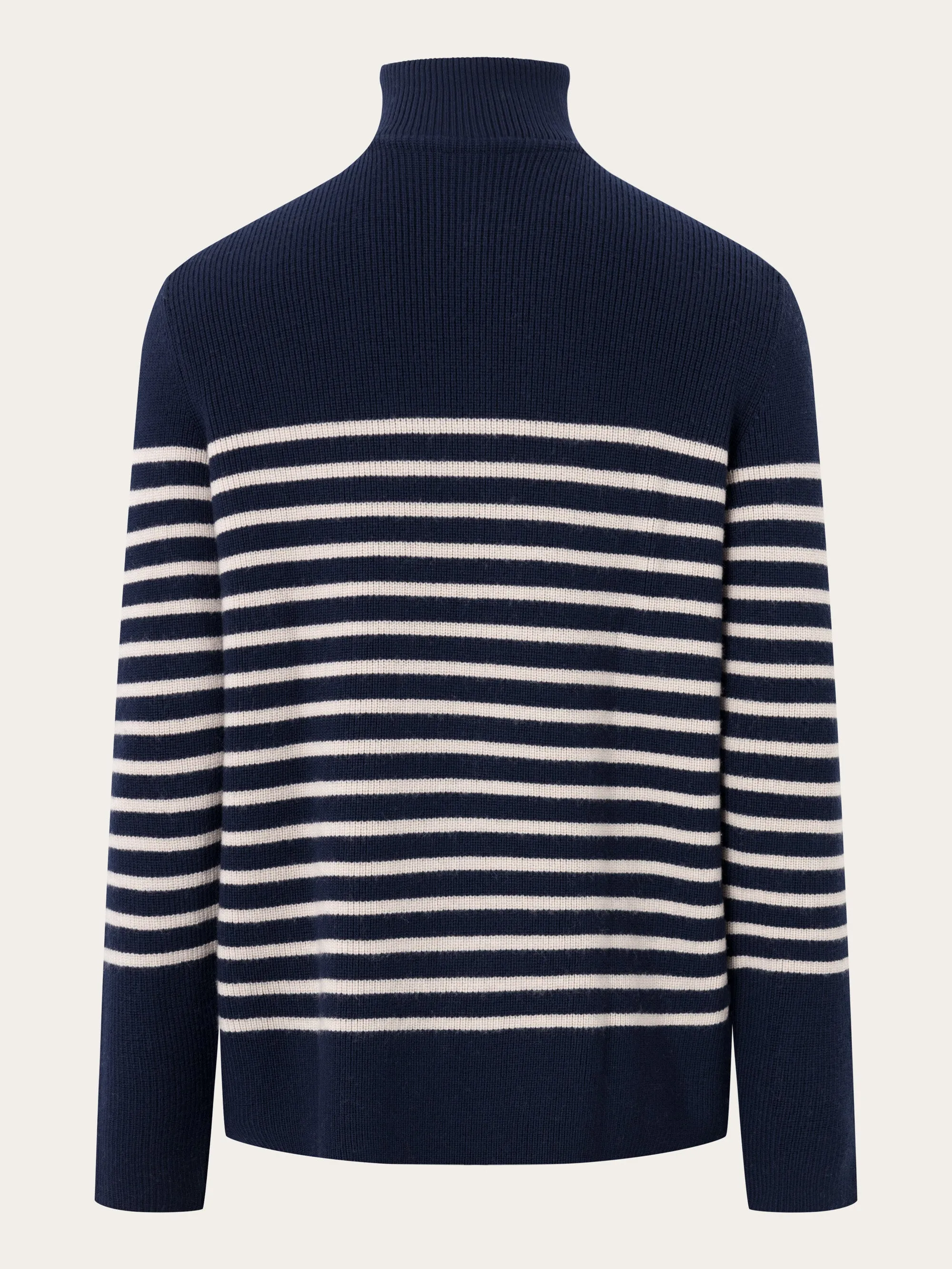 1/2 neck zip merino wool rib knit - Blue stripe