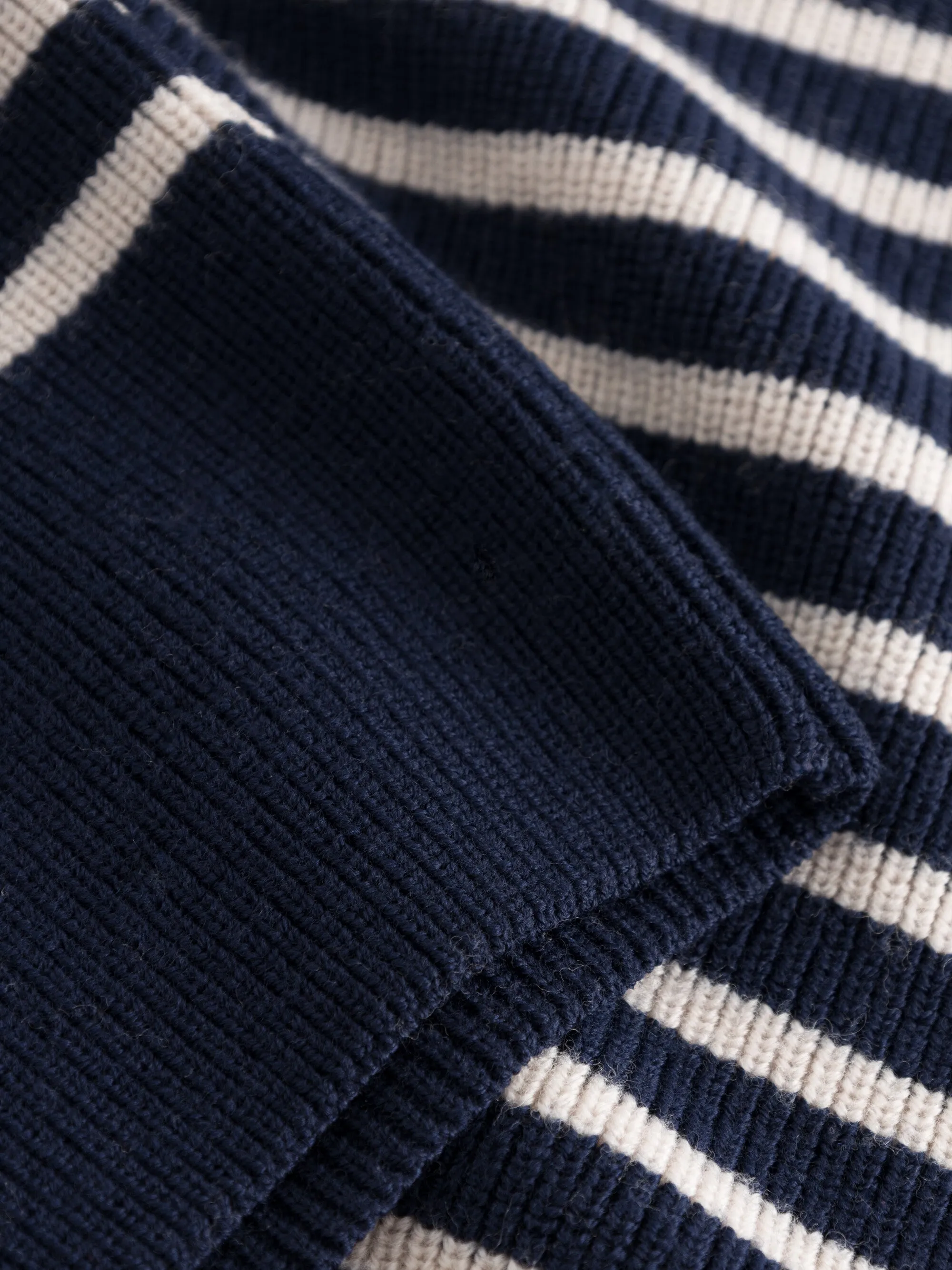 1/2 neck zip merino wool rib knit - Blue stripe