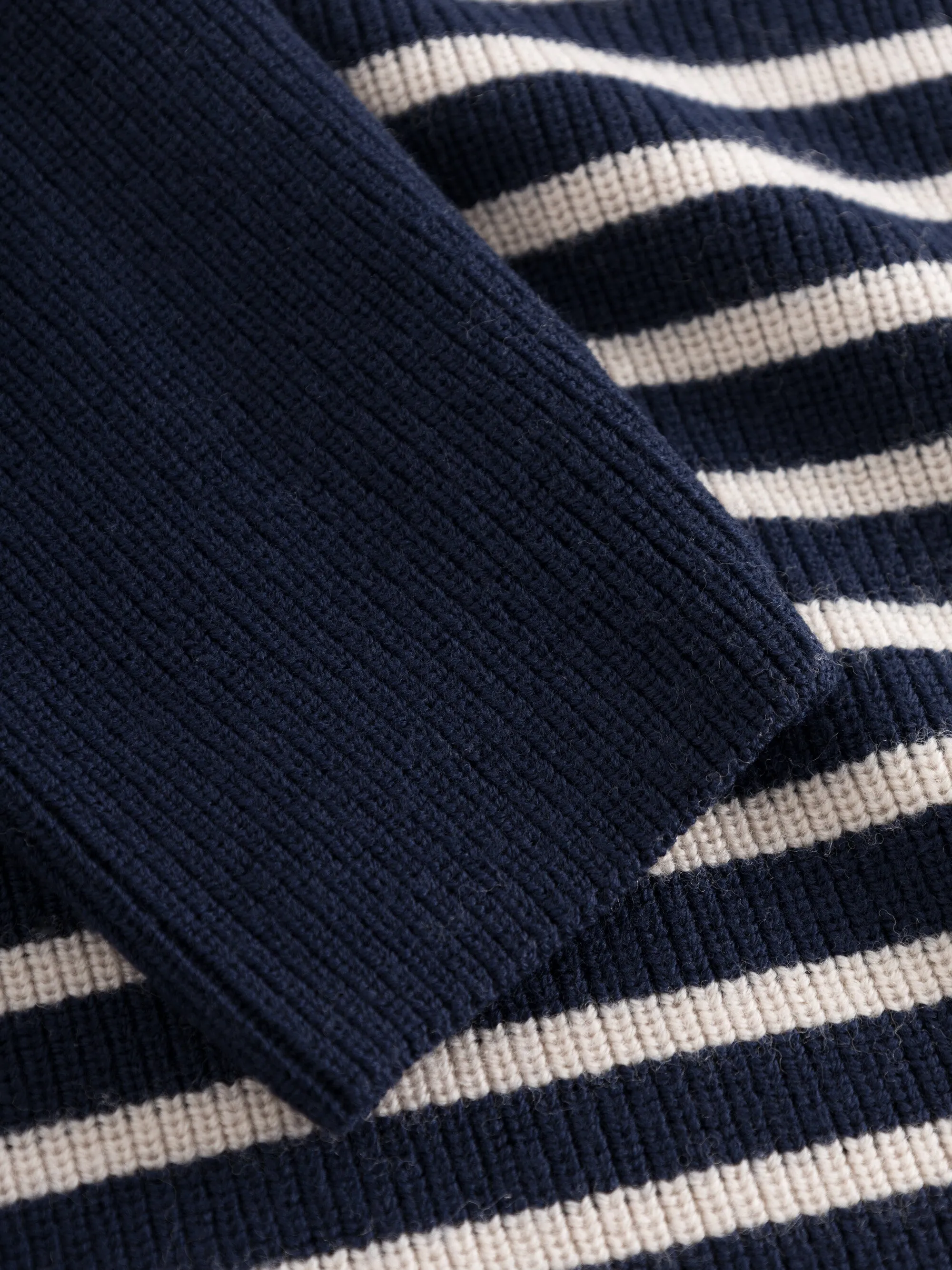 1/2 neck zip merino wool rib knit - Blue stripe