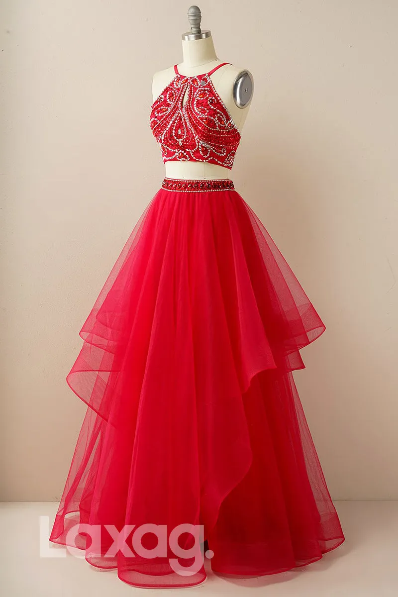 18779 - Chic Halter Beads Two-Piece Prom Dresses