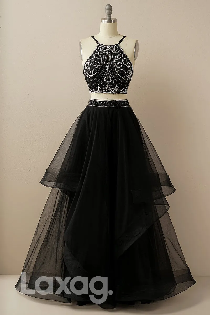 18779 - Chic Halter Beads Two-Piece Prom Dresses