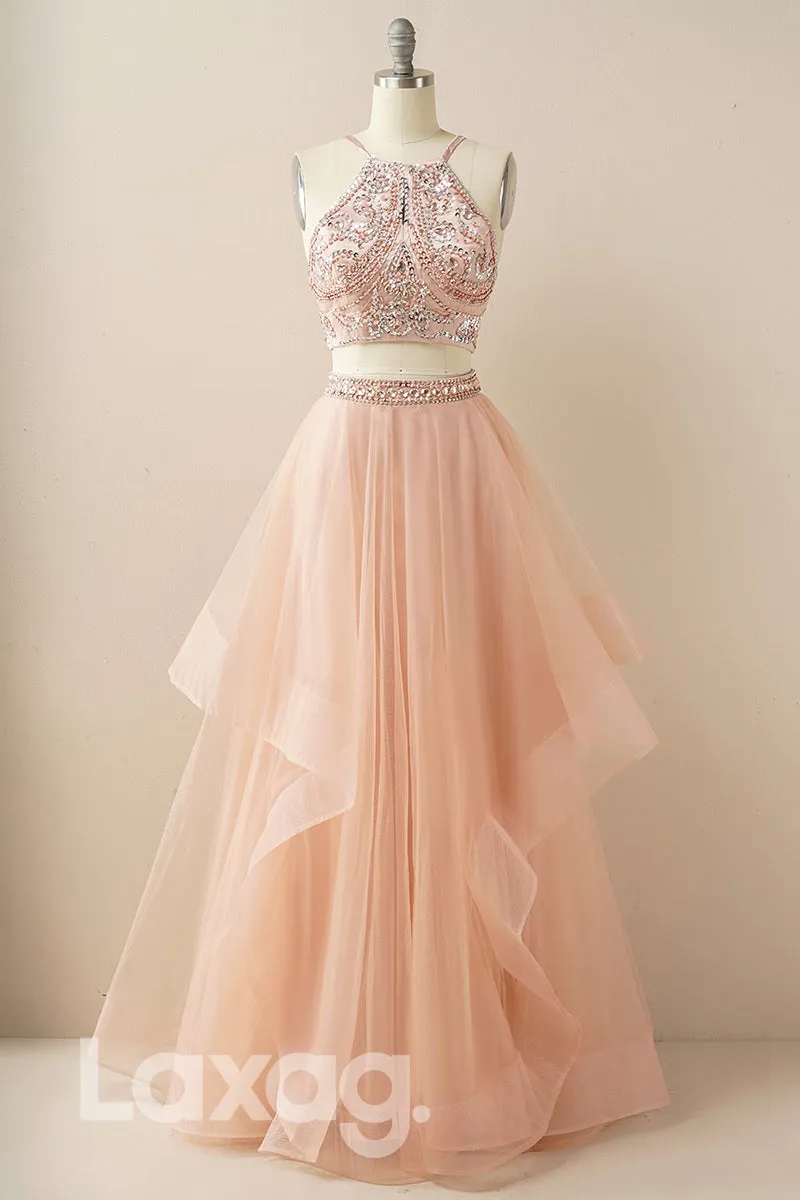 18779 - Chic Halter Beads Two-Piece Prom Dresses