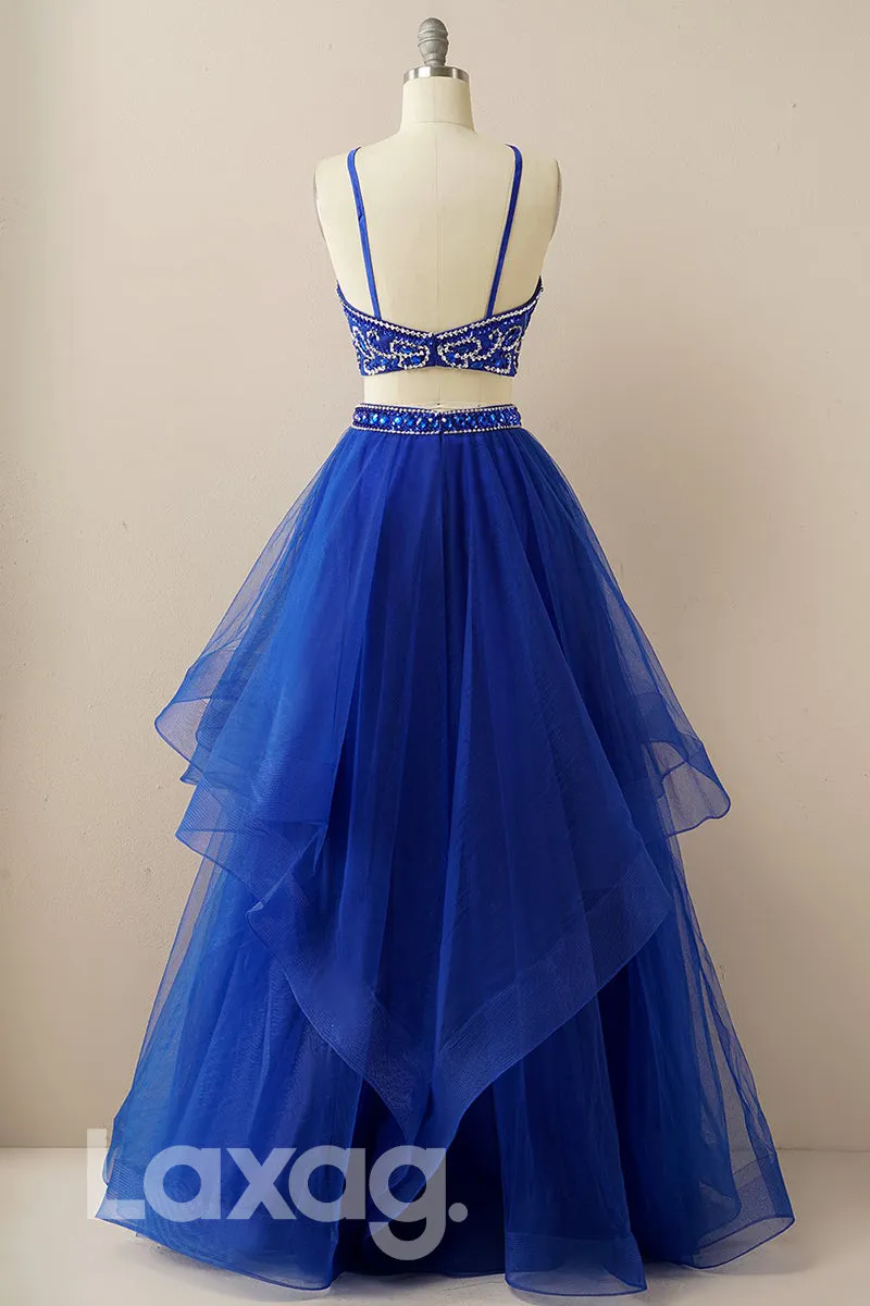 18779 - Chic Halter Beads Two-Piece Prom Dresses