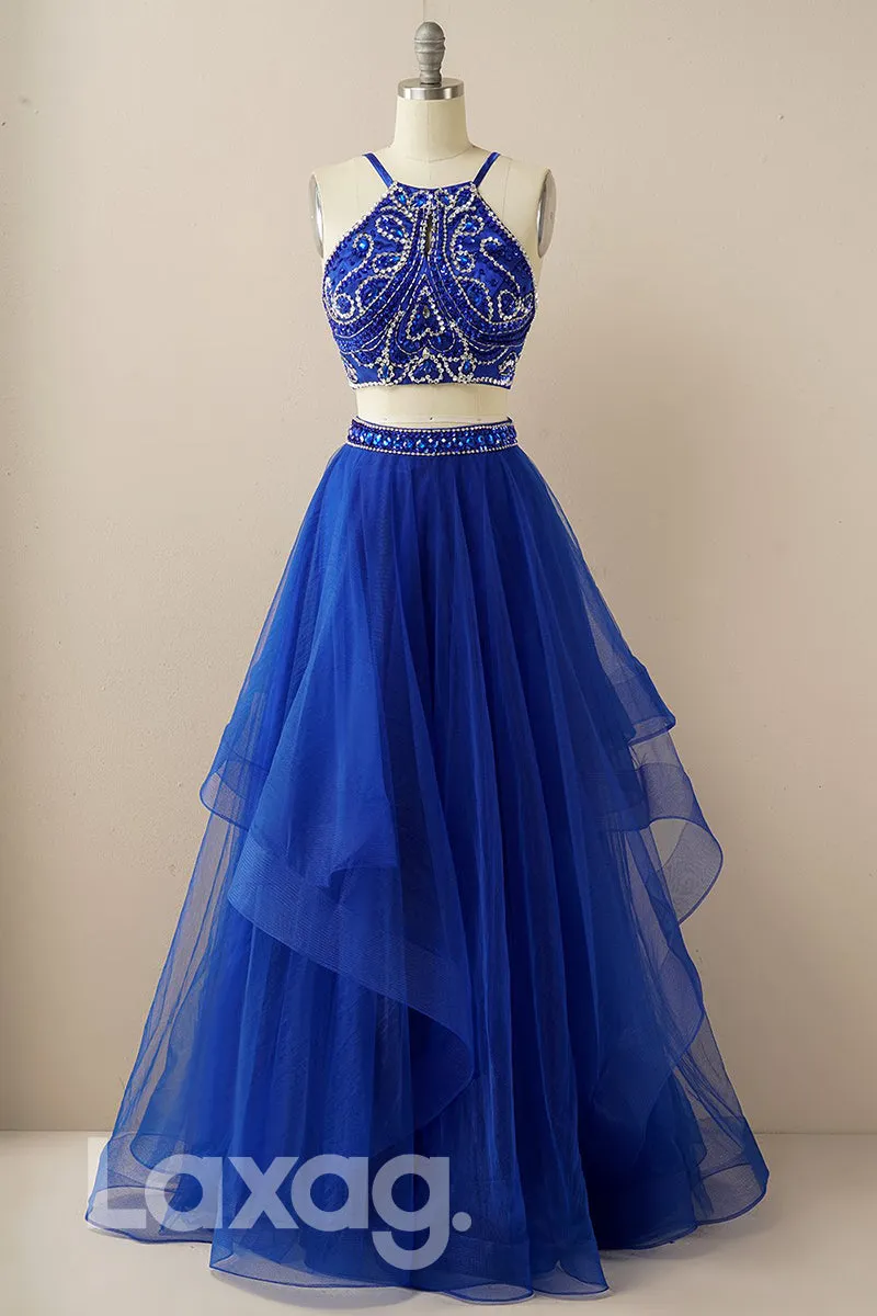 18779 - Chic Halter Beads Two-Piece Prom Dresses