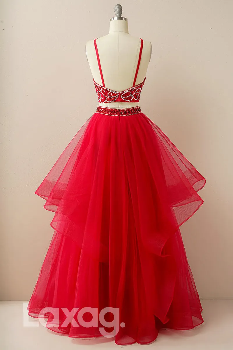 18779 - Chic Halter Beads Two-Piece Prom Dresses