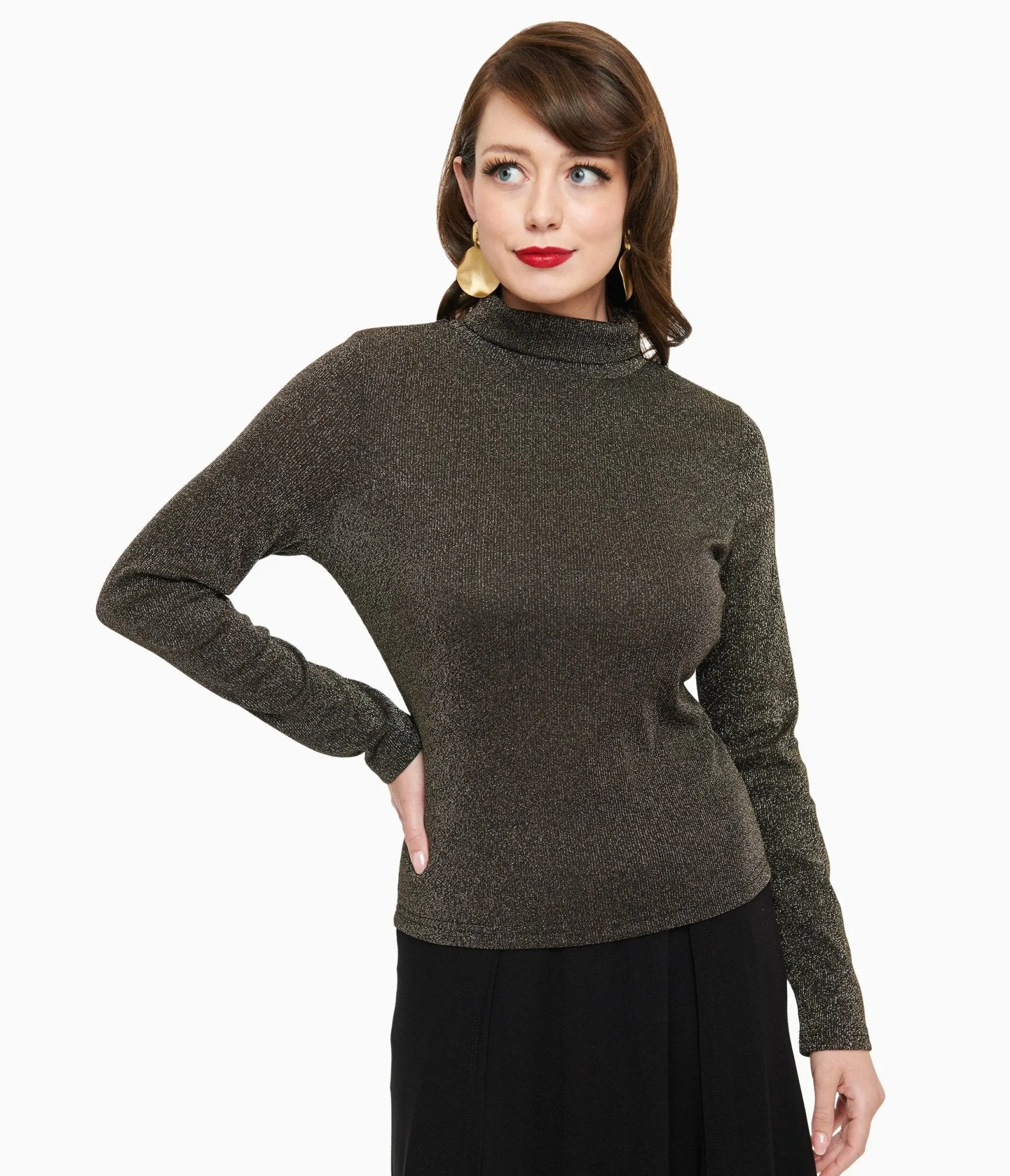 1950s Black Opal Lurex Mock Turtleneck Top