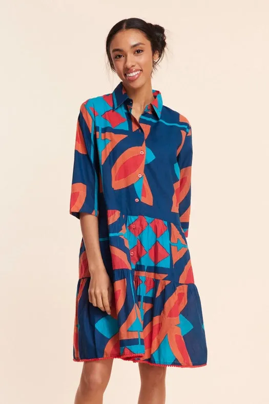 Alcee Navy Abstract Multicolor Fall Resort Dress