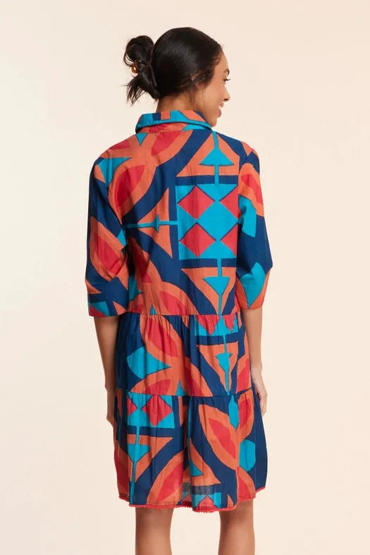 Alcee Navy Abstract Multicolor Fall Resort Dress