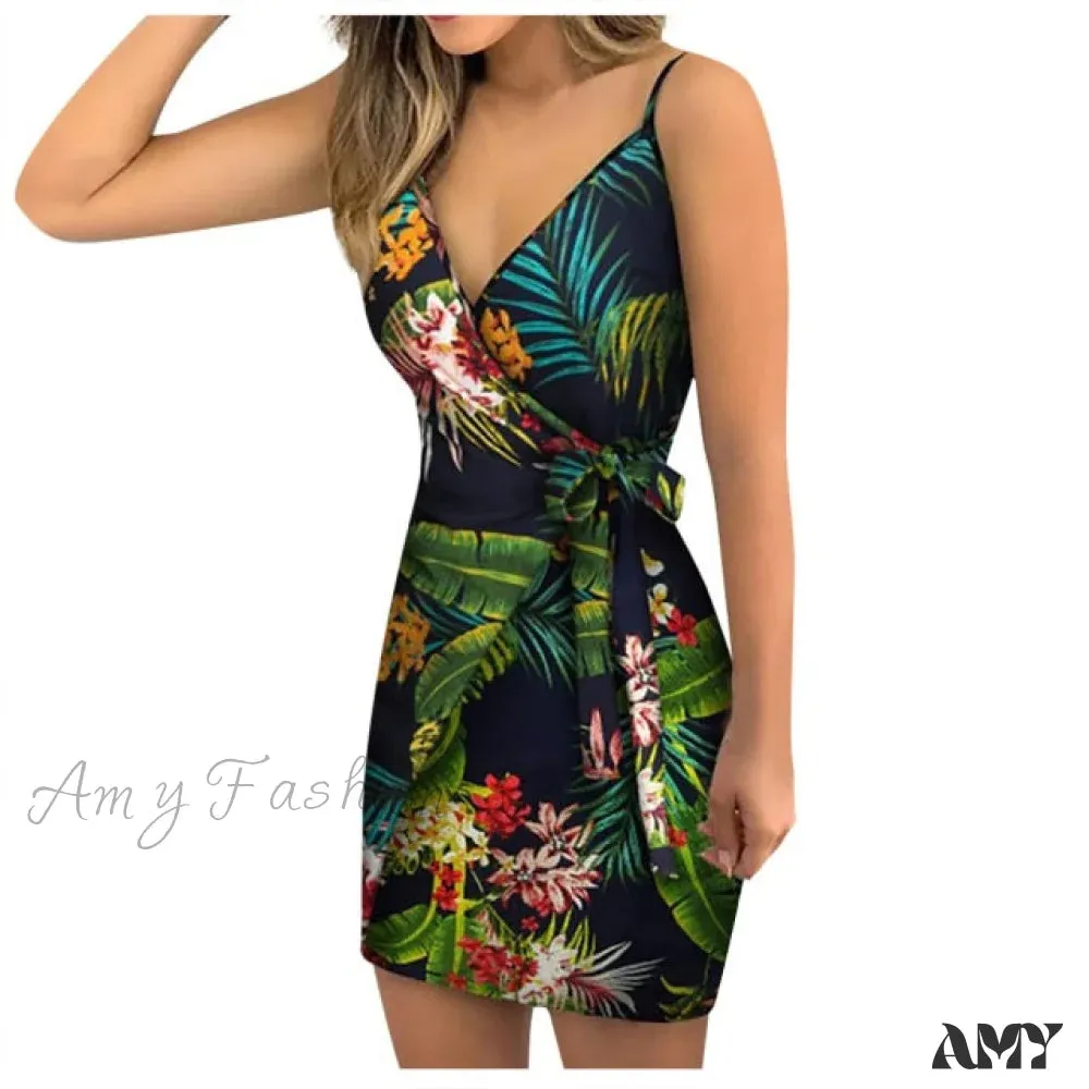 Amy Fashion - Chic Fashion Flower Print Mini Dress