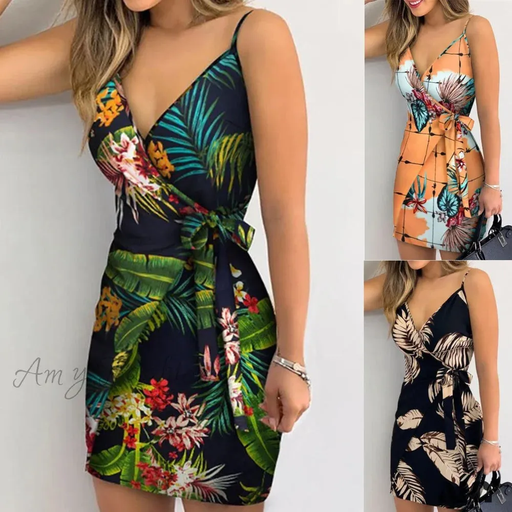 Amy Fashion - Chic Fashion Flower Print Mini Dress