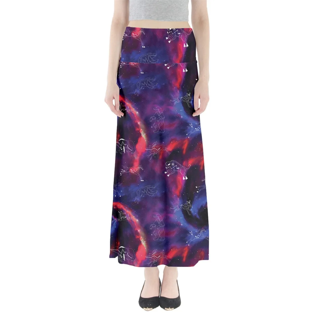 Animal Ancestors 3 Blue Pink Swirl Full Length Maxi Skirt