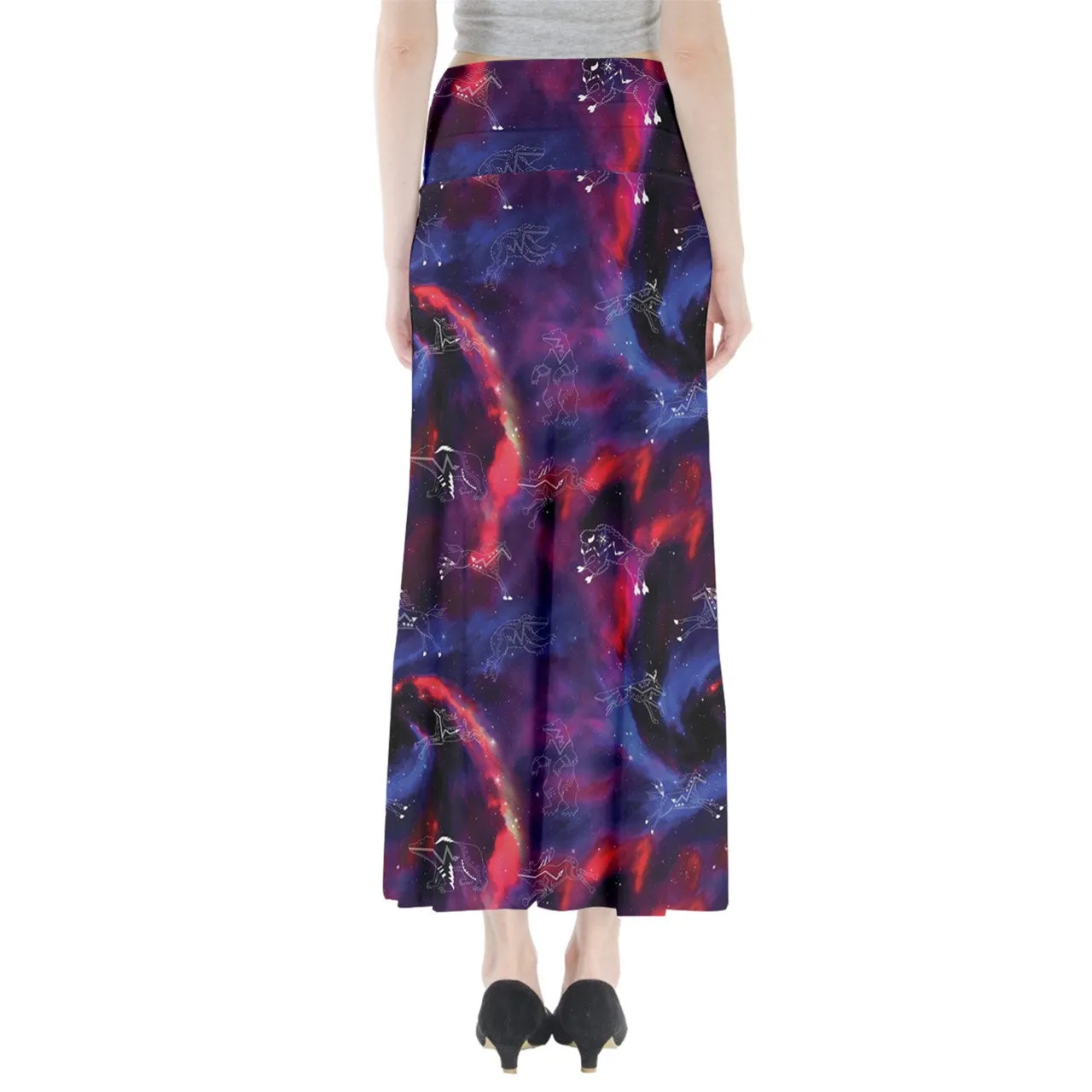 Animal Ancestors 3 Blue Pink Swirl Full Length Maxi Skirt