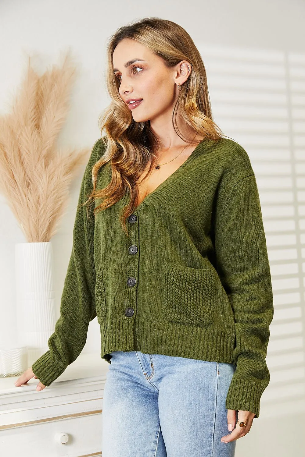 Army Green Button Down Cardigan