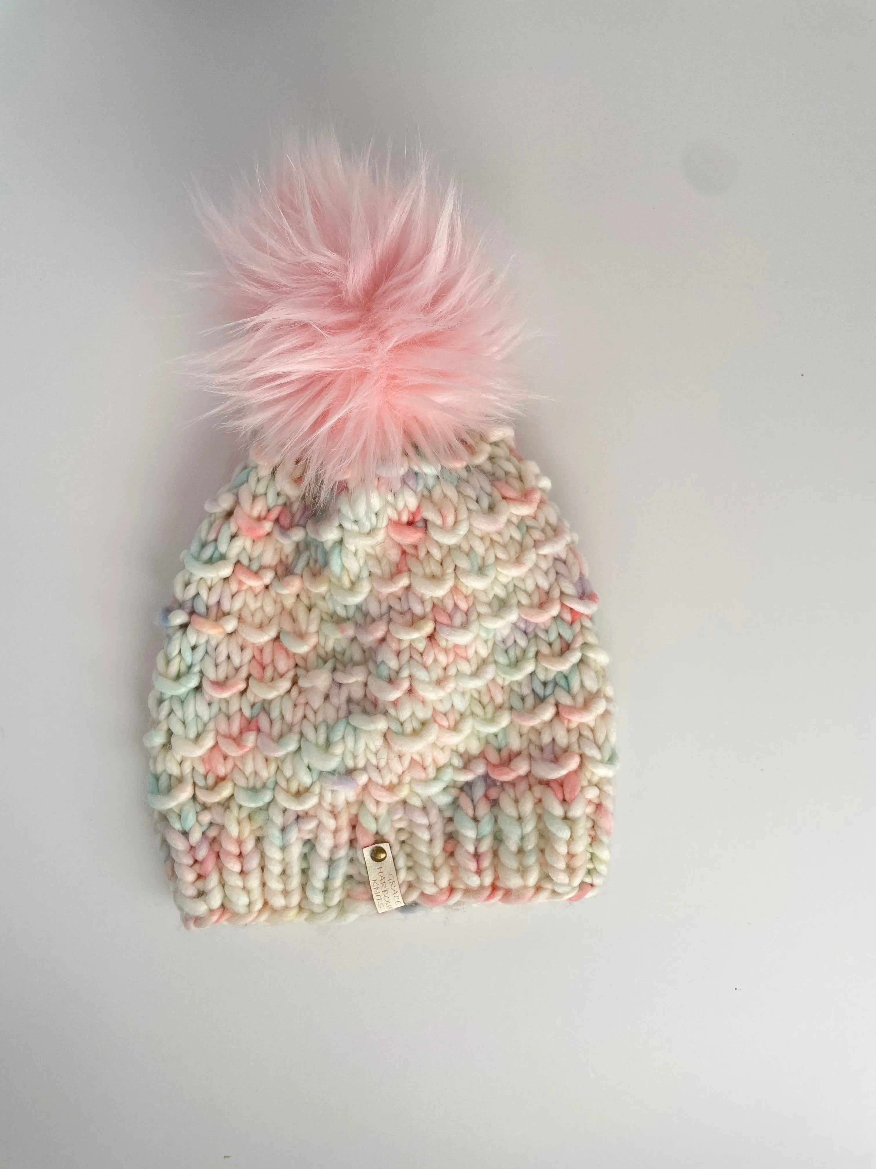 Bamboo Beanie in MARSHMALLOW/Pink Pom