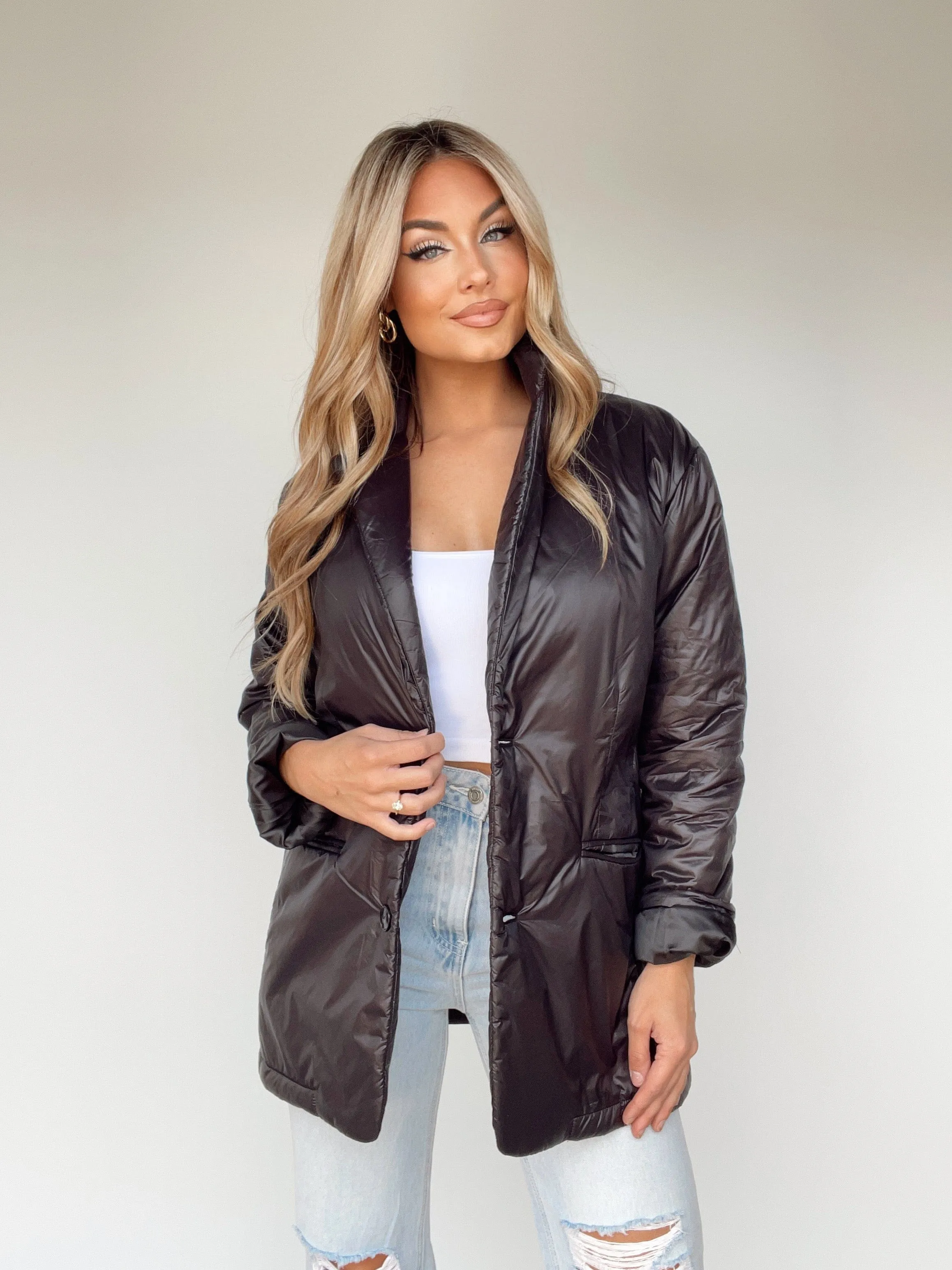 Black Padded Blazer Coat