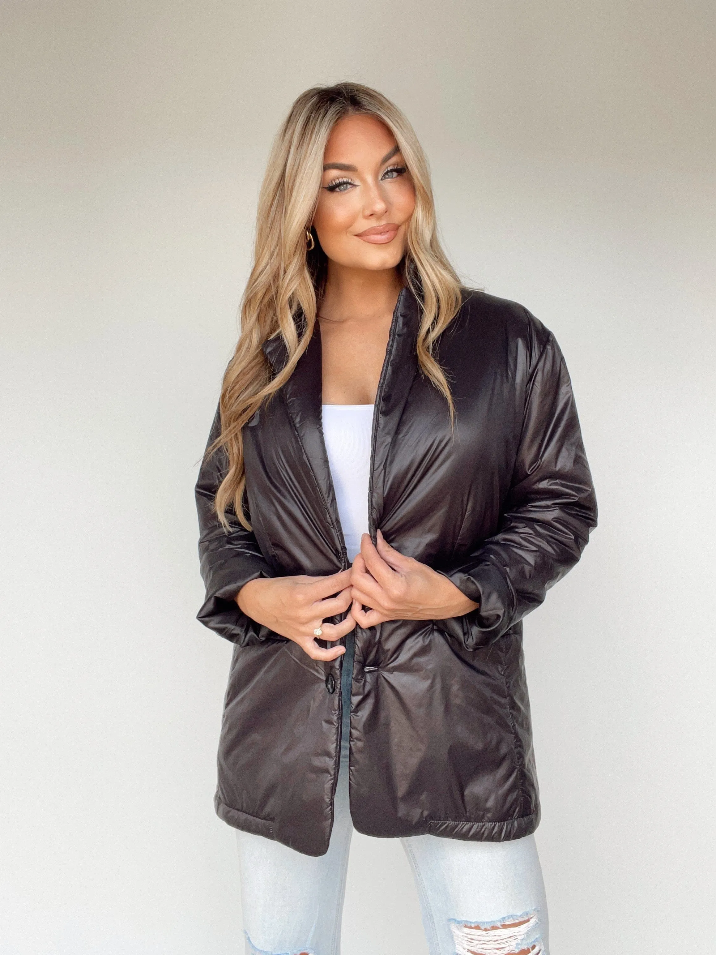 Black Padded Blazer Coat