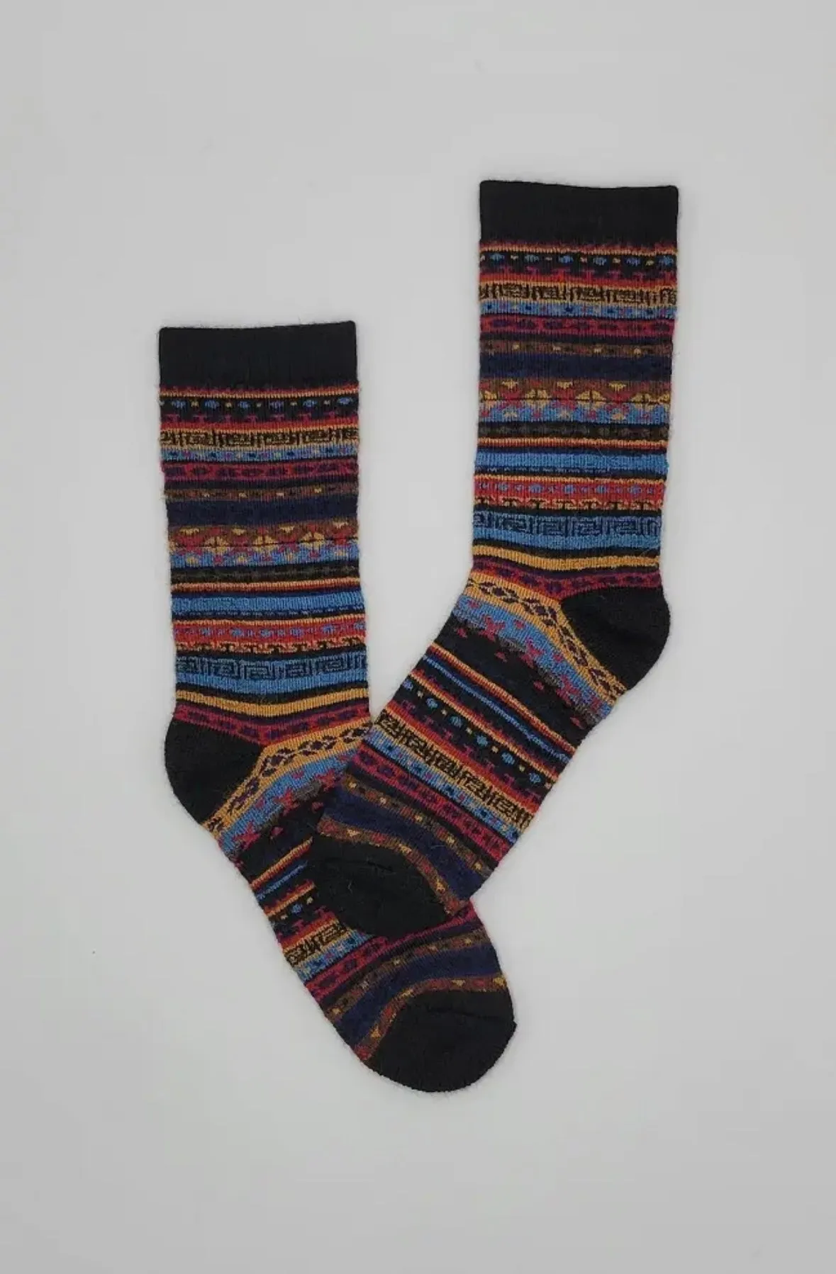 Black/Red/Yellow Fair Isle | Alpaca Socks | Full Cushion