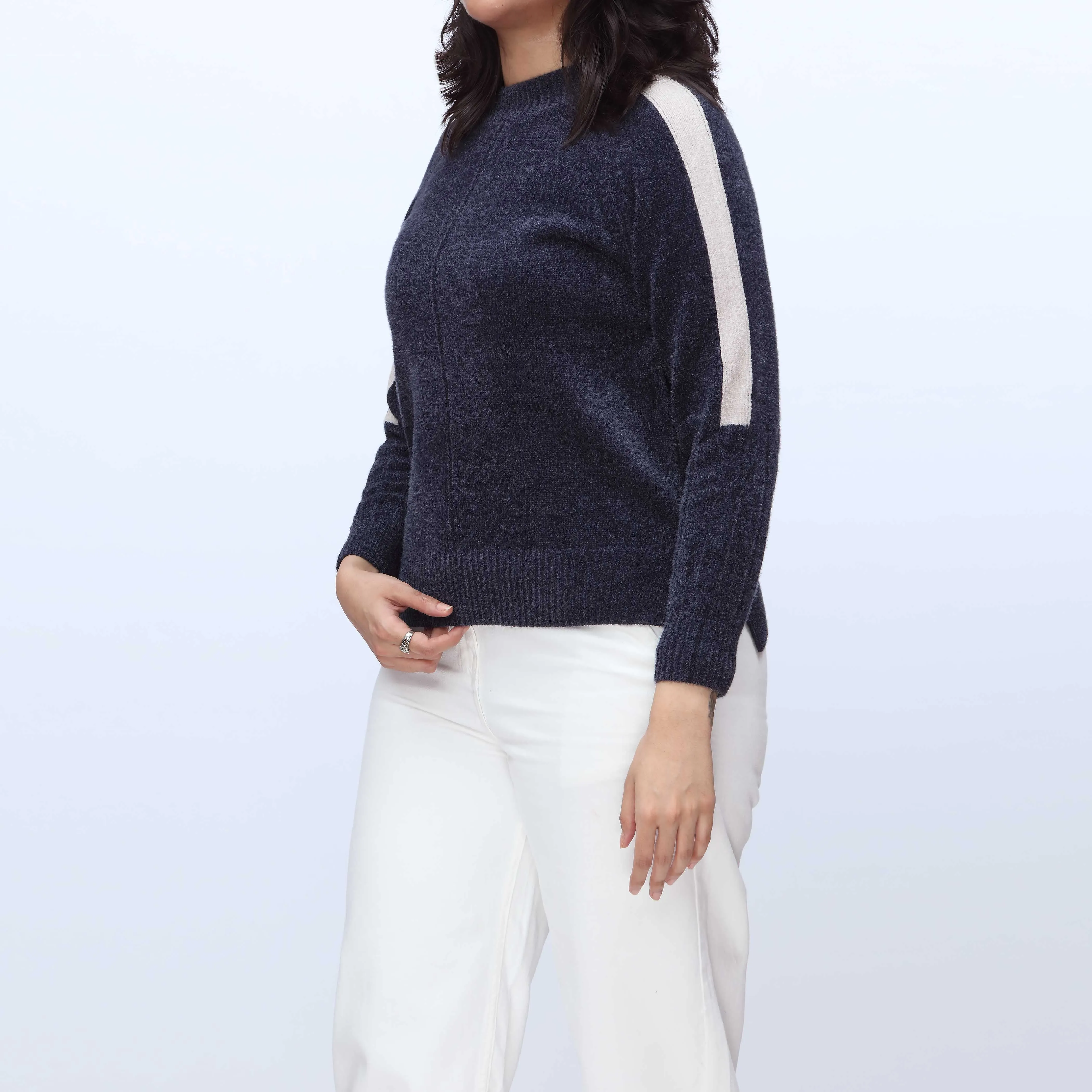 Blue Crew Neck Pullover Sweater PW3931