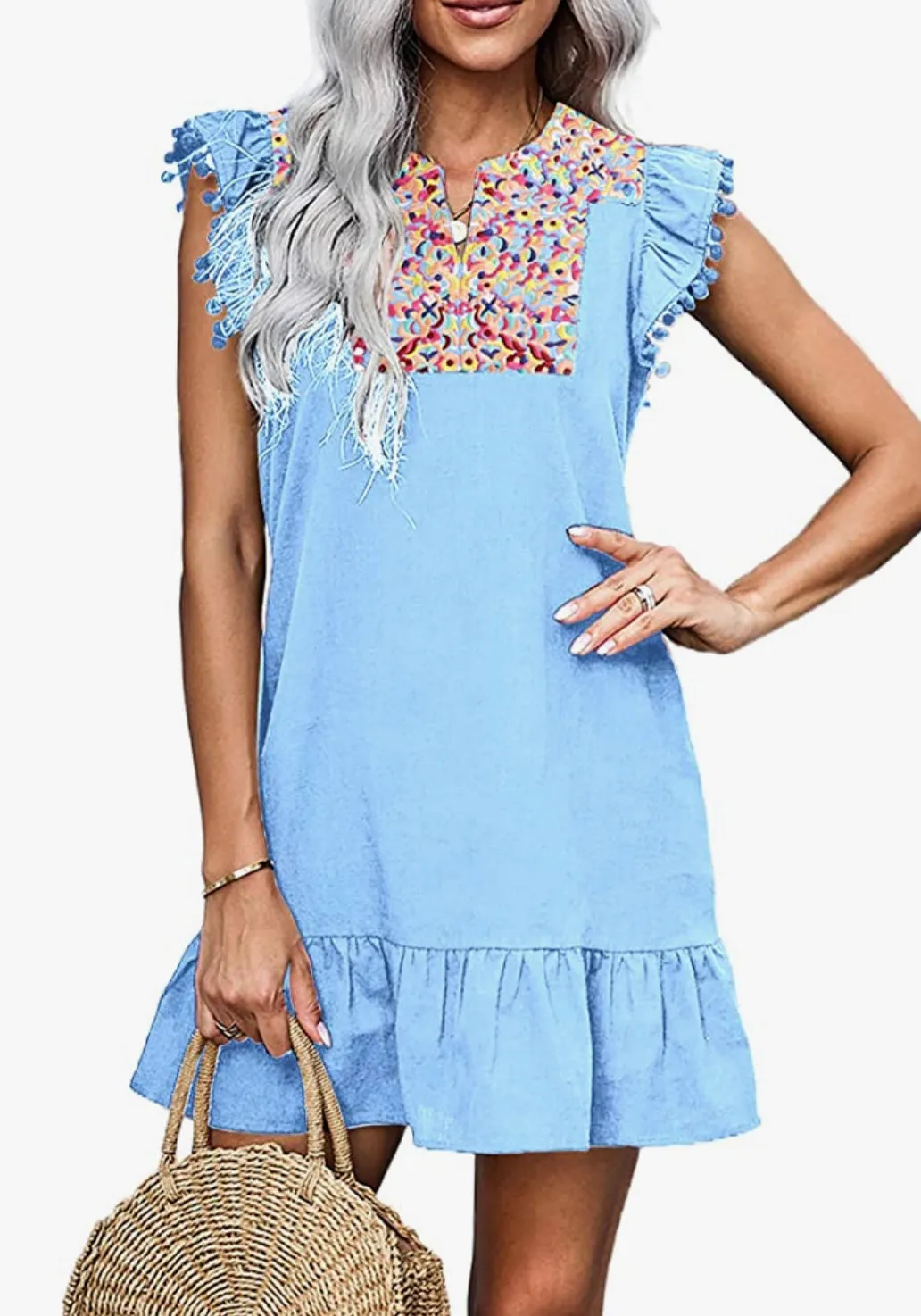 BOHO CHIC Knit Collar Ruffle Mini Dress