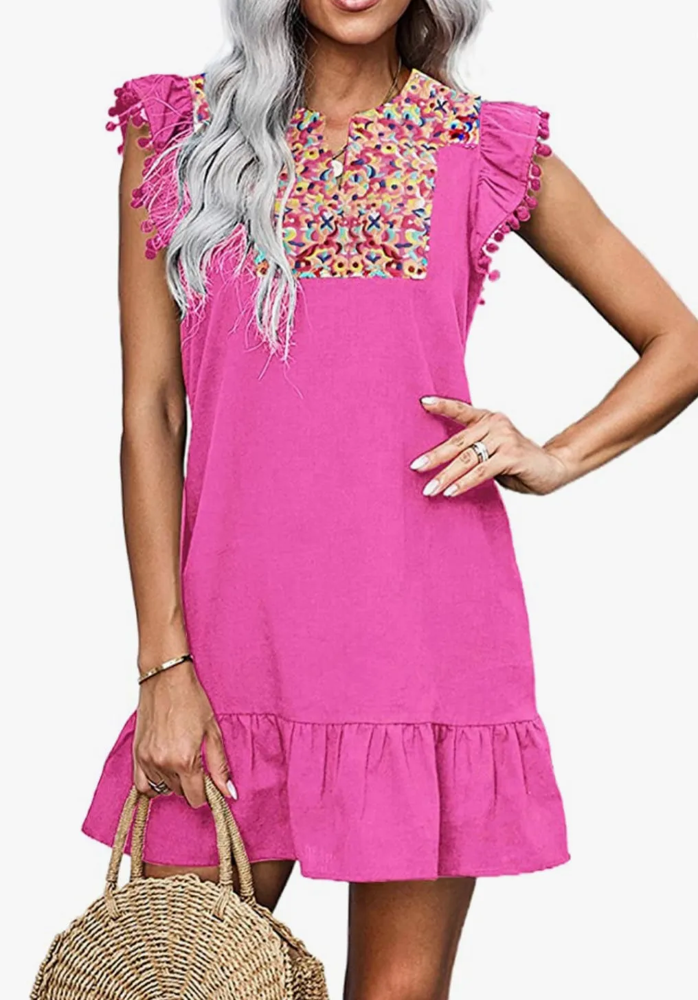 BOHO CHIC Knit Collar Ruffle Mini Dress