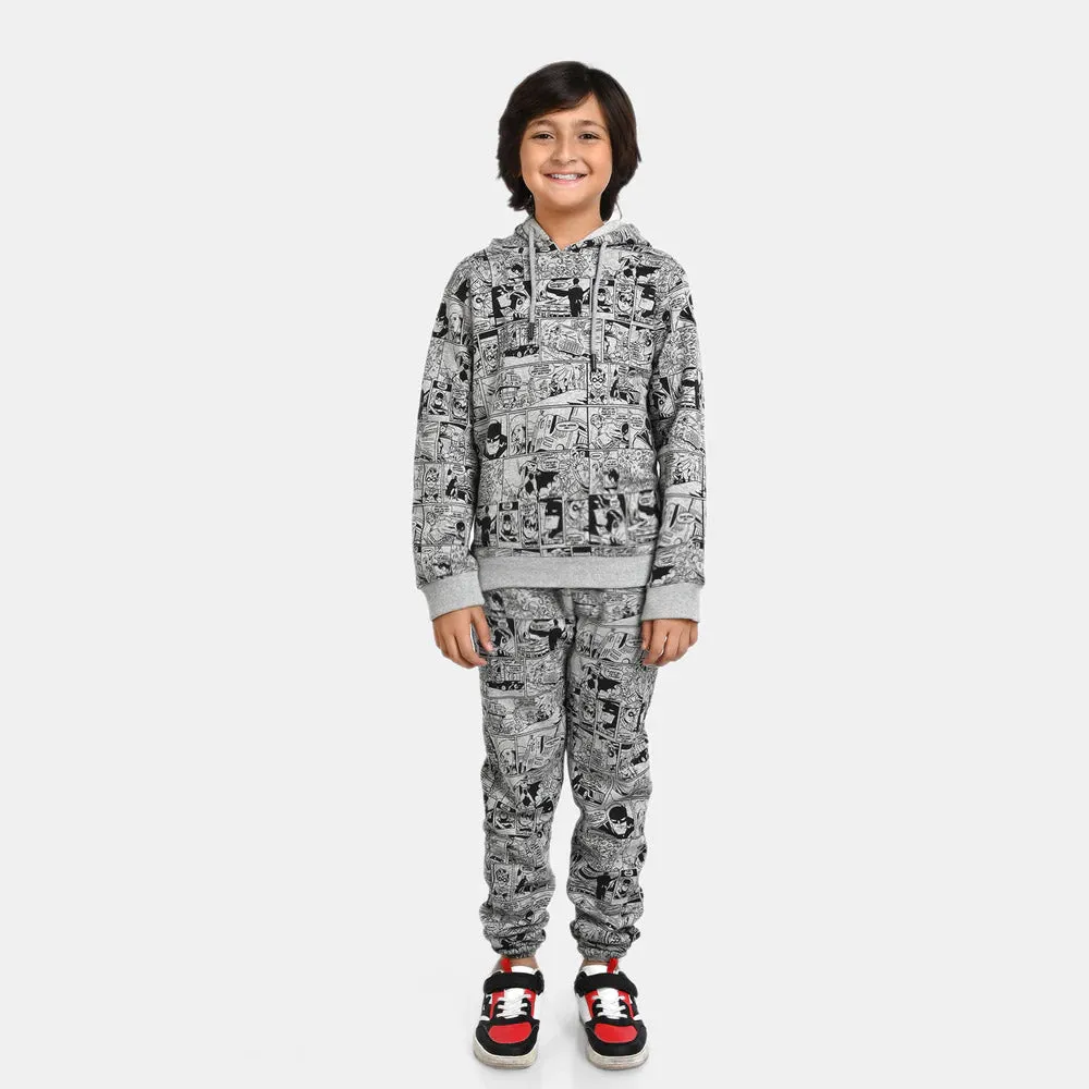 Boys Fleece 2 Piece Suit Printed - Grey