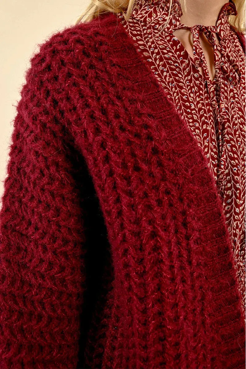 Cable Cardigan - Dark Red