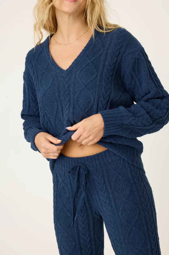 Chenille Cozy Cable V-Neck Sweater