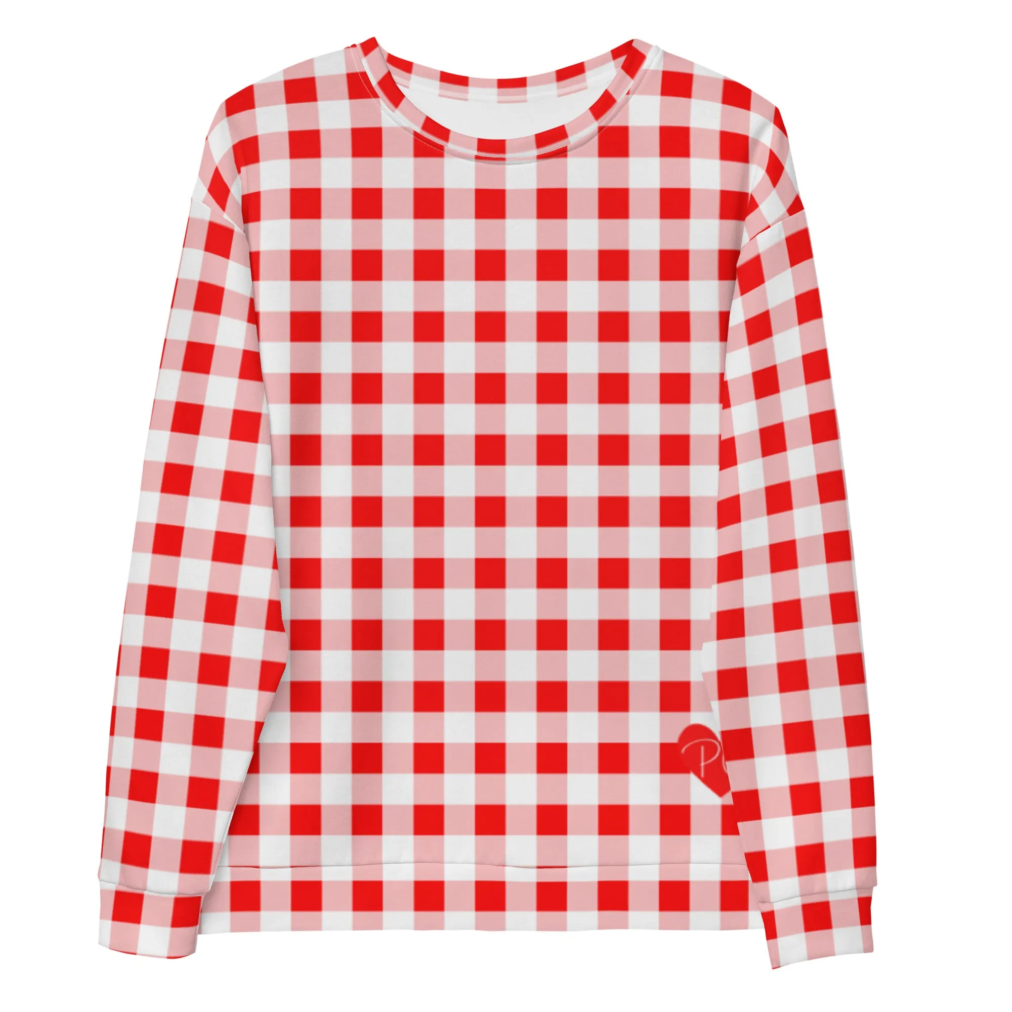 Cherry Red Vintage Gingham Long-Sleeved Crewneck Sweatshirt | Pinup Couture