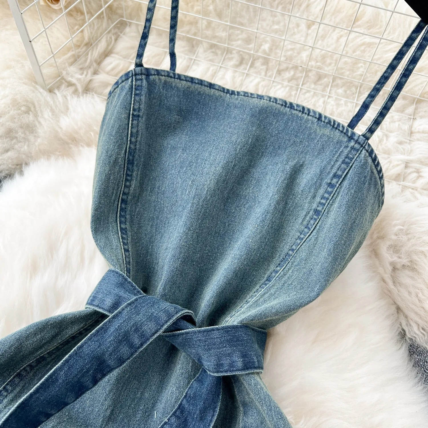 Chic Denim Fringed Slip Dress