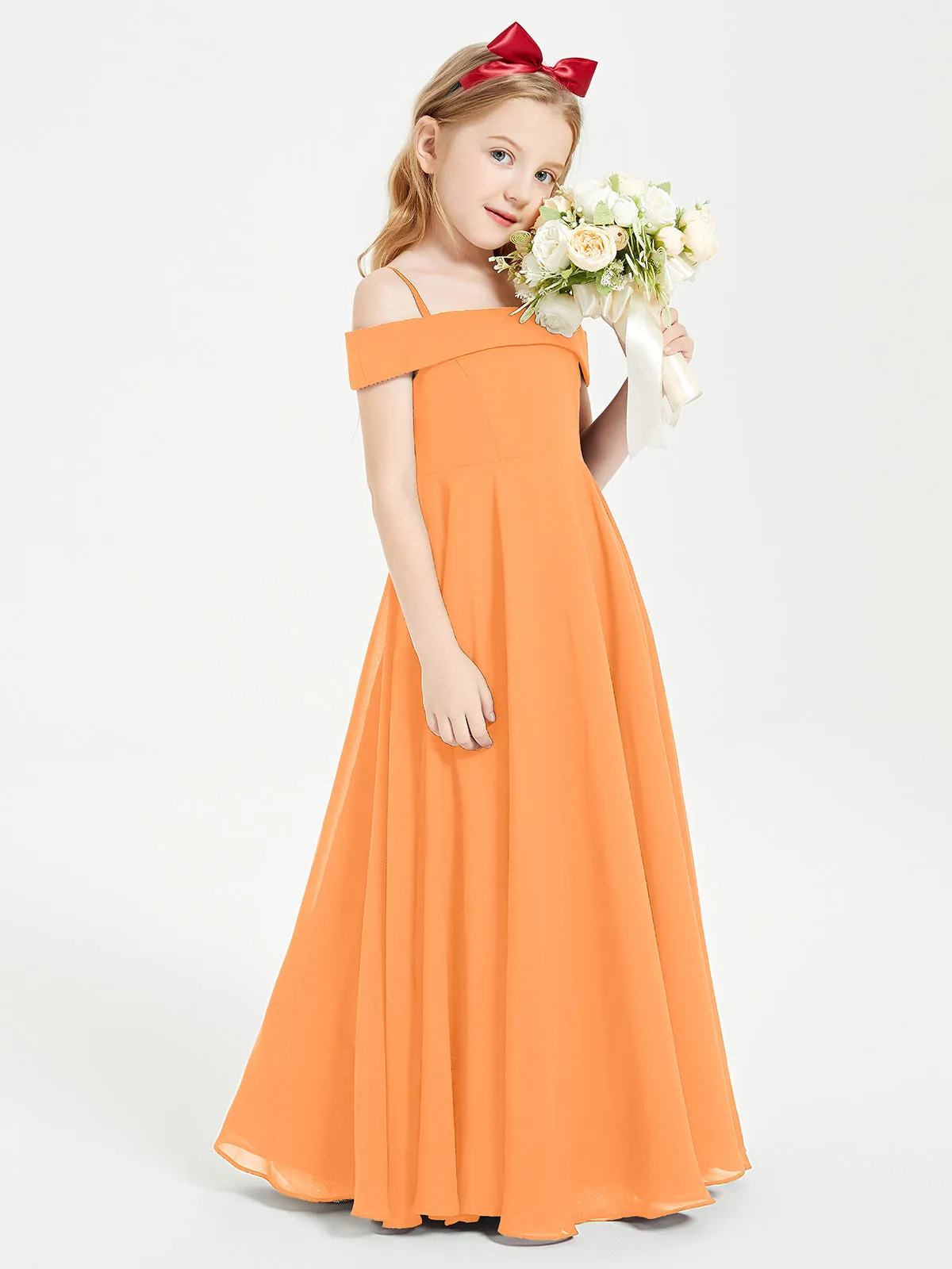 Chic Junior Bridesmaid Dresses Off the Shoulder Orange