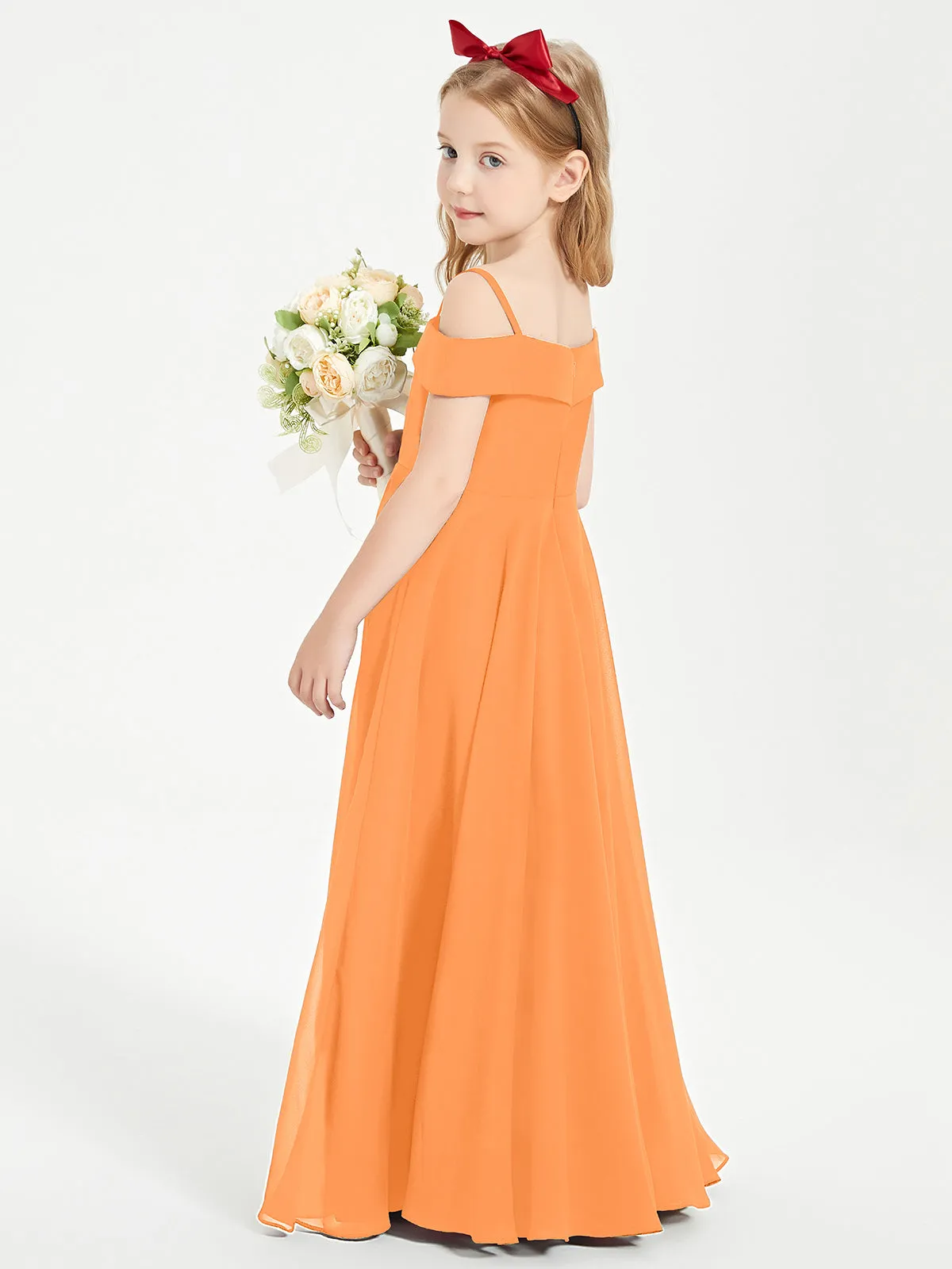 Chic Junior Bridesmaid Dresses Off the Shoulder Orange