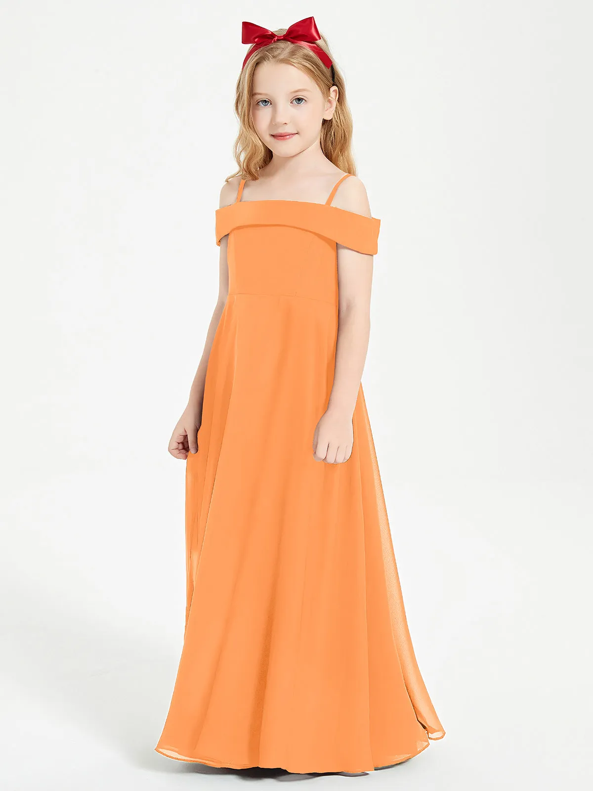 Chic Junior Bridesmaid Dresses Off the Shoulder Orange