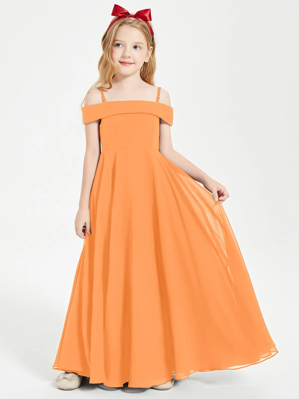 Chic Junior Bridesmaid Dresses Off the Shoulder Orange