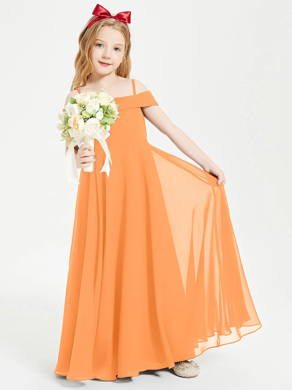 Chic Junior Bridesmaid Dresses Off the Shoulder Orange