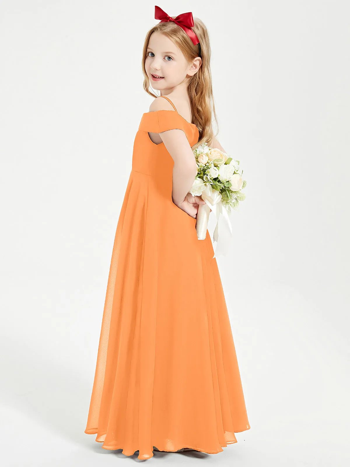 Chic Junior Bridesmaid Dresses Off the Shoulder Orange