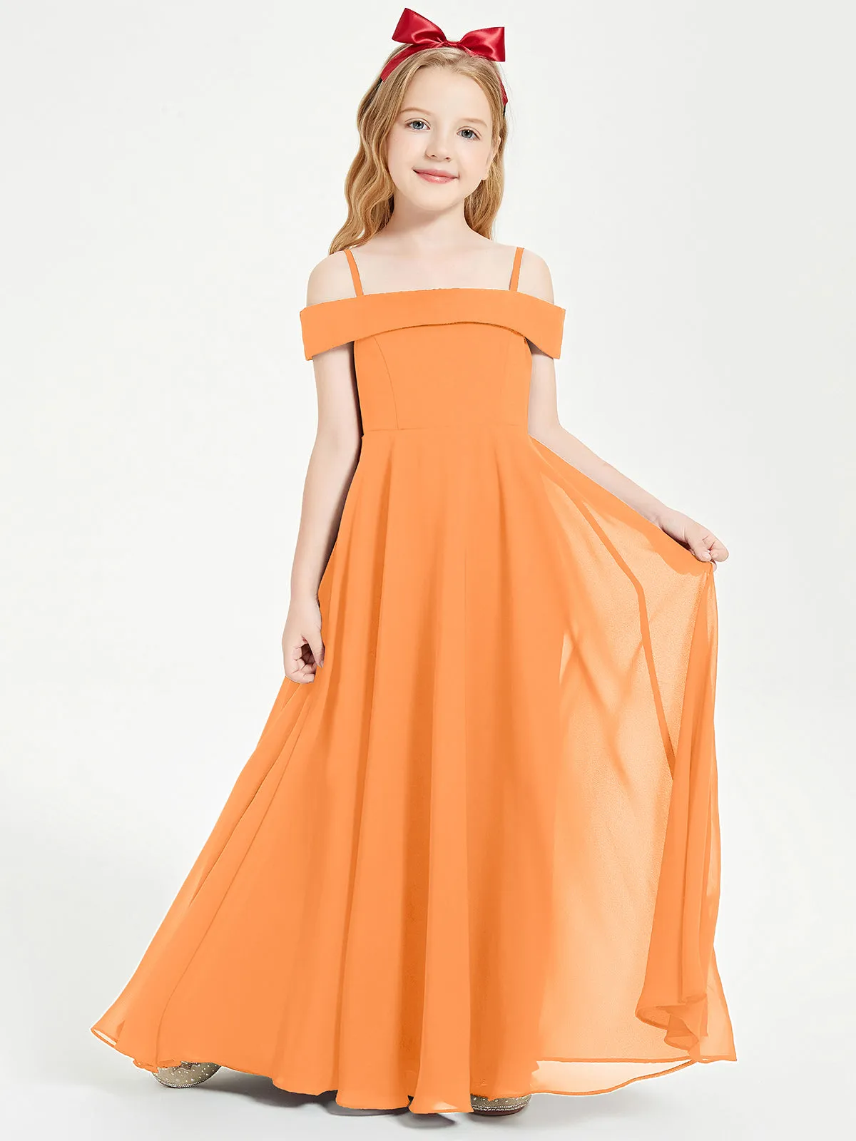 Chic Junior Bridesmaid Dresses Off the Shoulder Orange