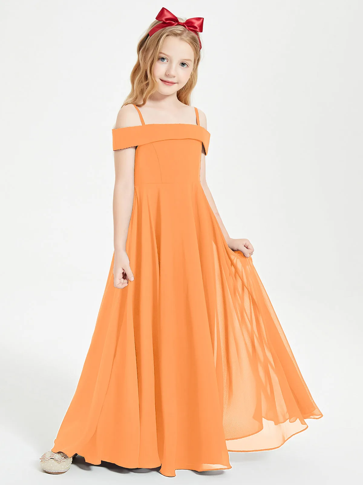 Chic Junior Bridesmaid Dresses Off the Shoulder Orange