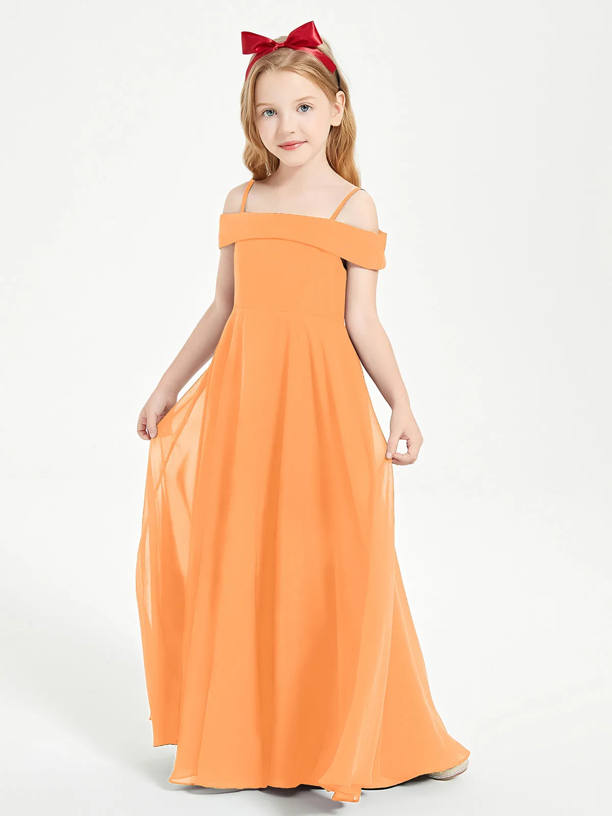 Chic Junior Bridesmaid Dresses Off the Shoulder Orange