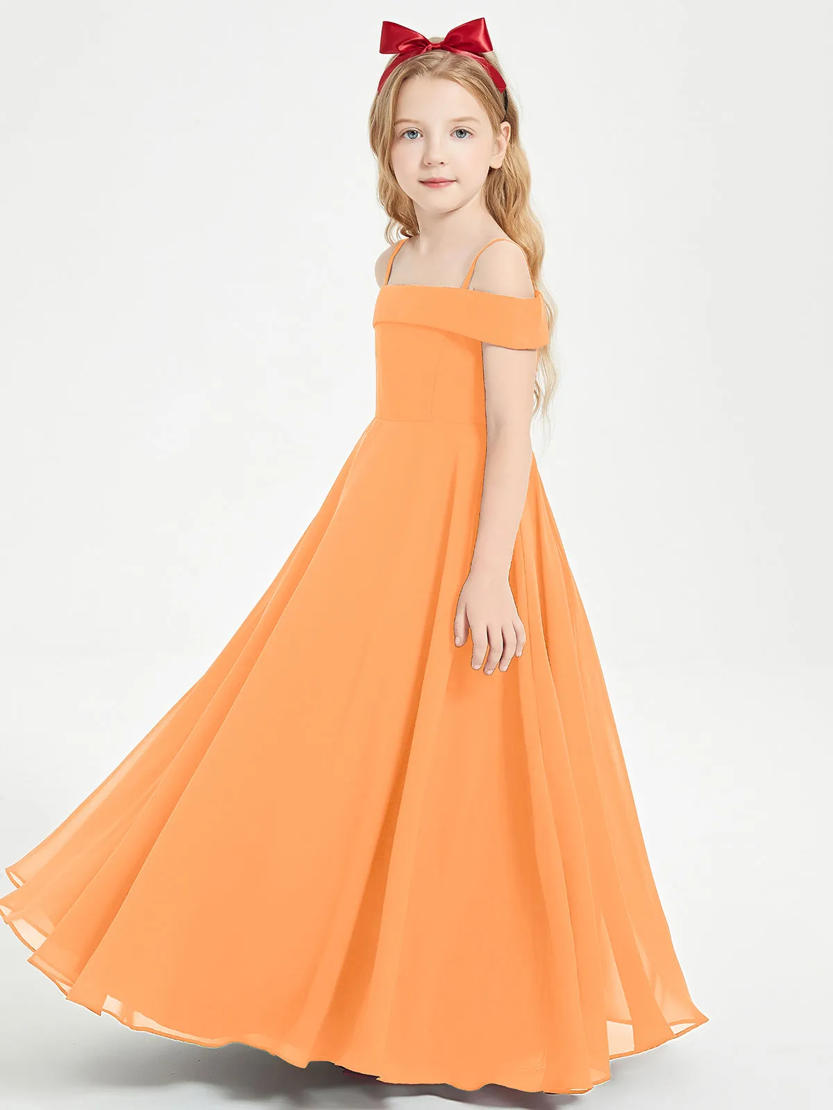 Chic Junior Bridesmaid Dresses Off the Shoulder Orange