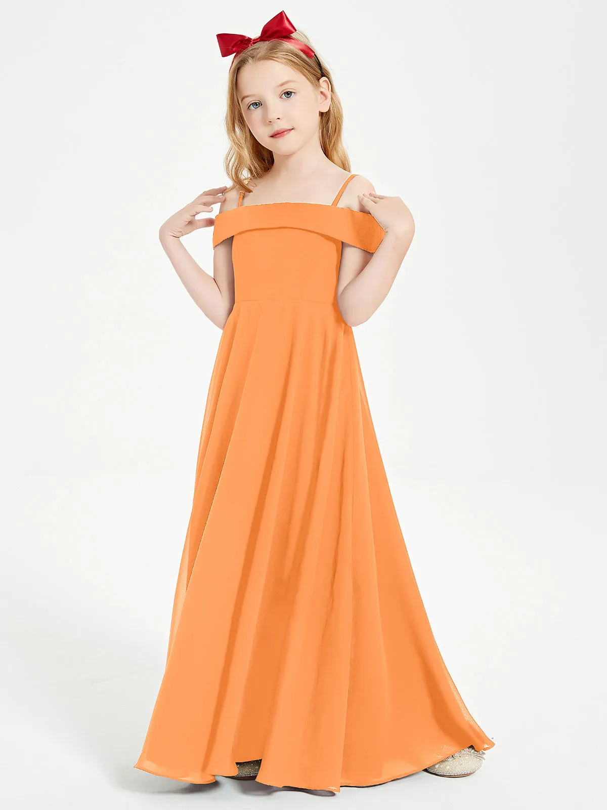 Chic Junior Bridesmaid Dresses Off the Shoulder Orange