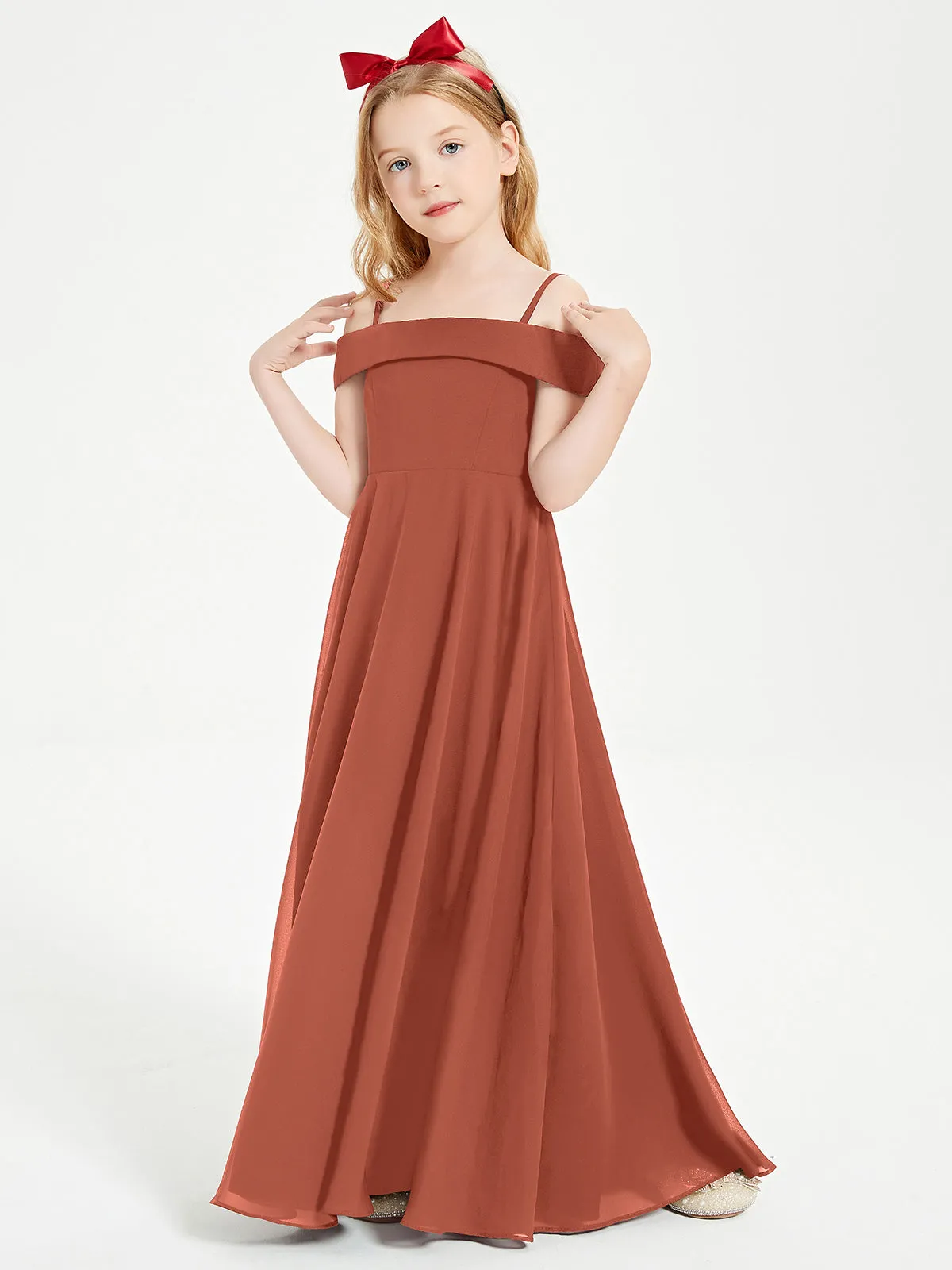 Chic Junior Bridesmaid Dresses Off the Shoulder Rust