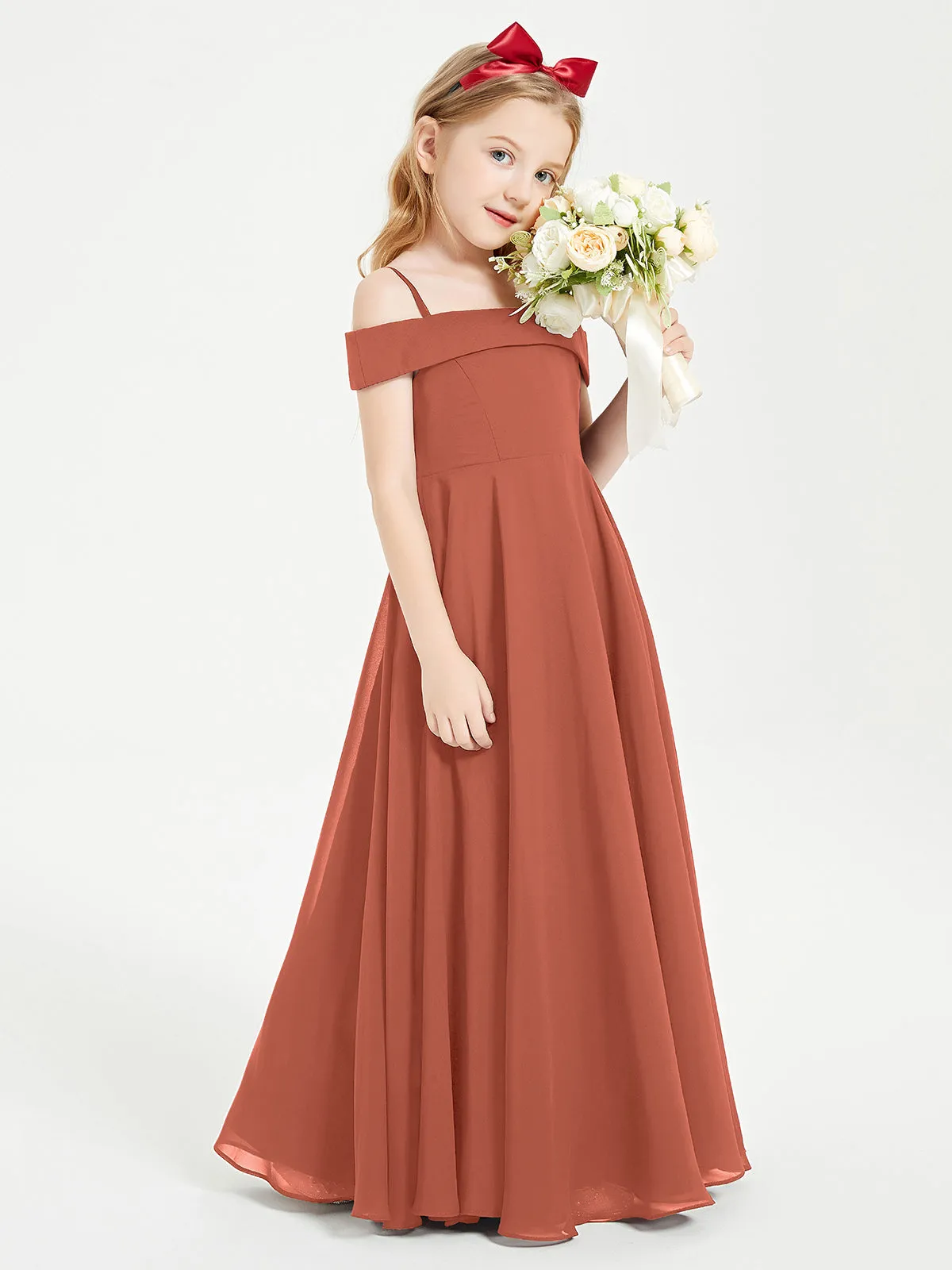 Chic Junior Bridesmaid Dresses Off the Shoulder Rust