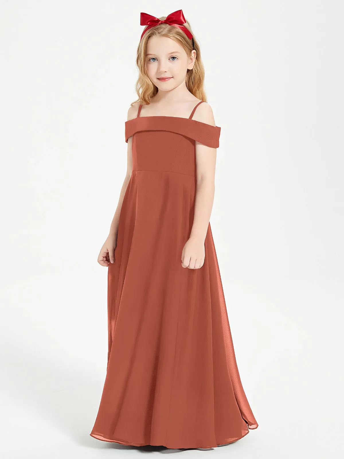 Chic Junior Bridesmaid Dresses Off the Shoulder Rust