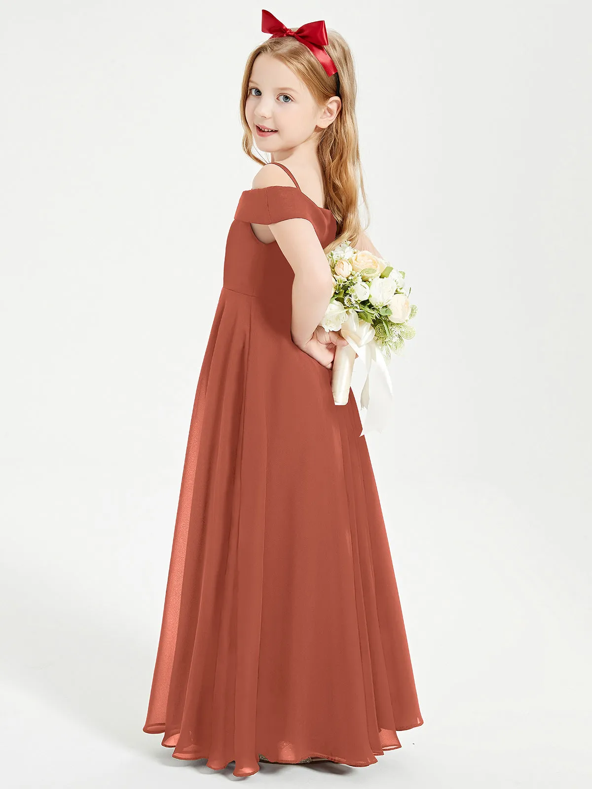 Chic Junior Bridesmaid Dresses Off the Shoulder Rust