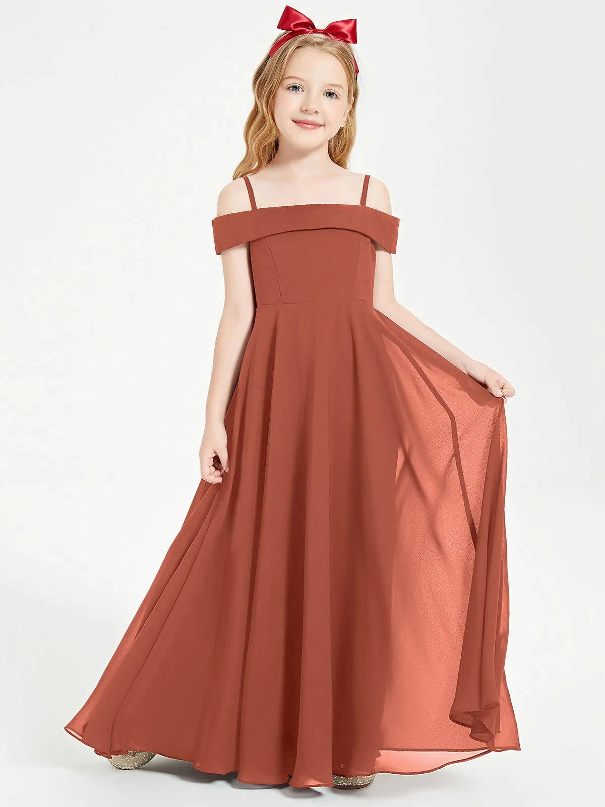 Chic Junior Bridesmaid Dresses Off the Shoulder Rust