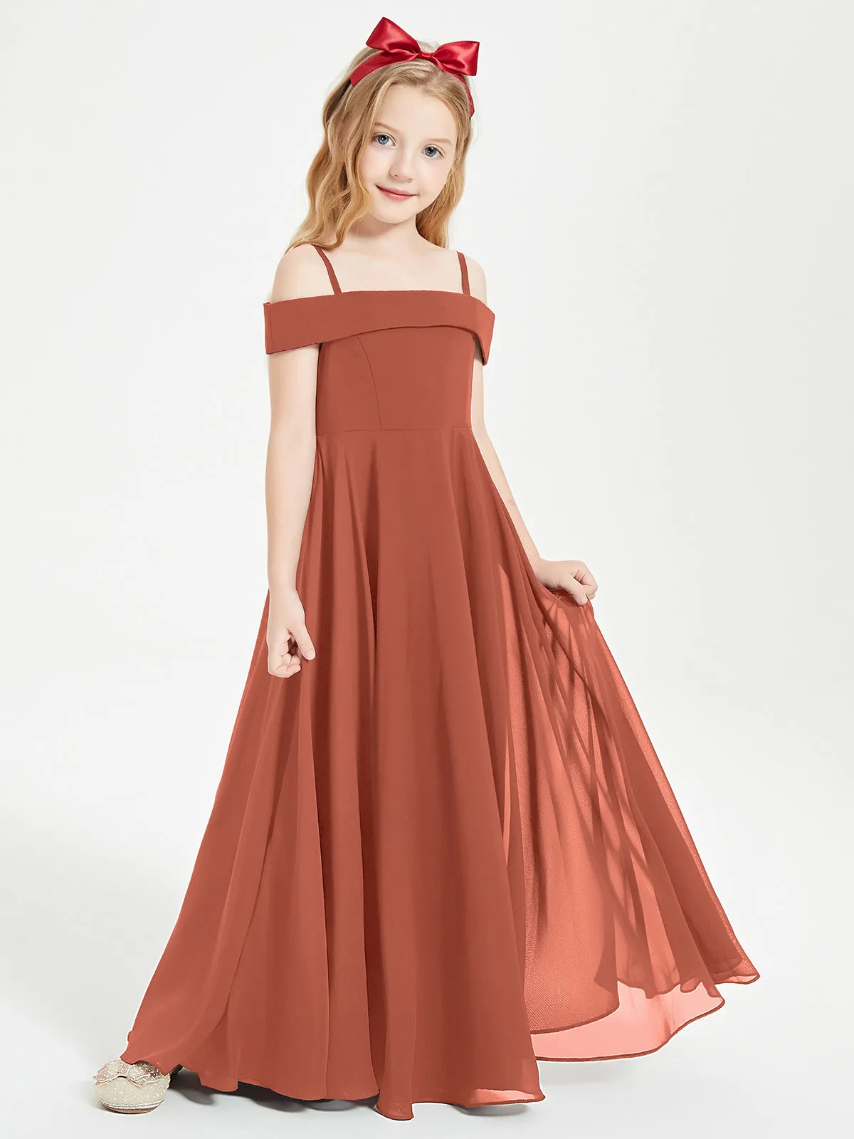 Chic Junior Bridesmaid Dresses Off the Shoulder Rust