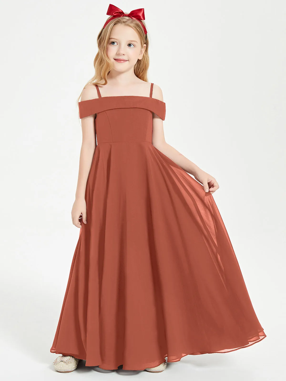 Chic Junior Bridesmaid Dresses Off the Shoulder Rust