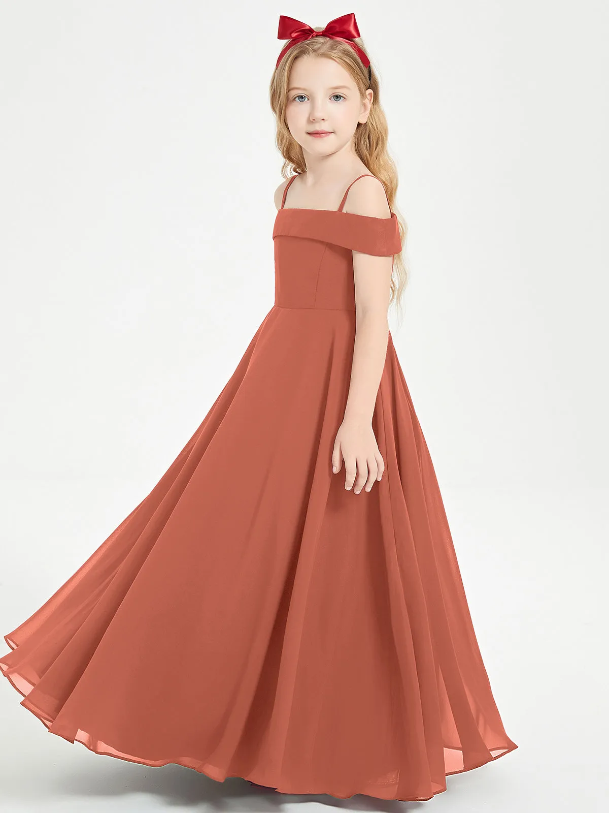 Chic Junior Bridesmaid Dresses Off the Shoulder Rust