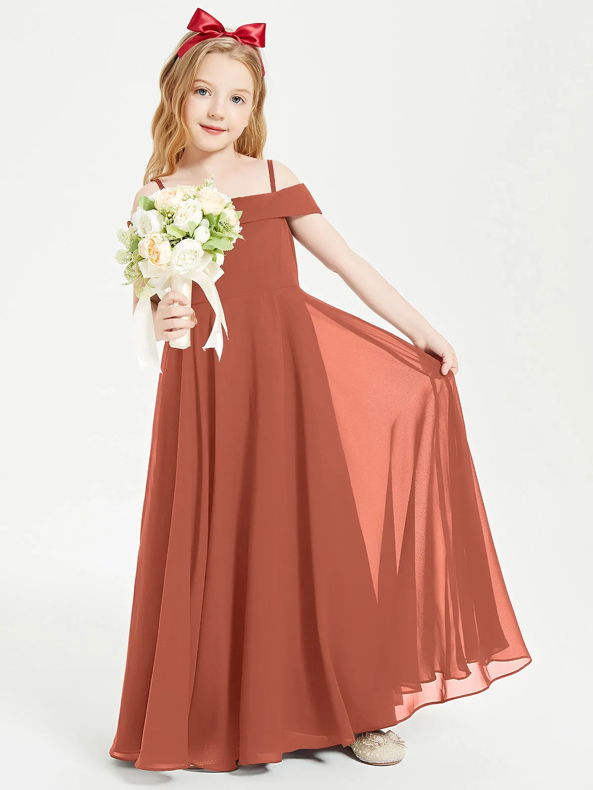 Chic Junior Bridesmaid Dresses Off the Shoulder Rust