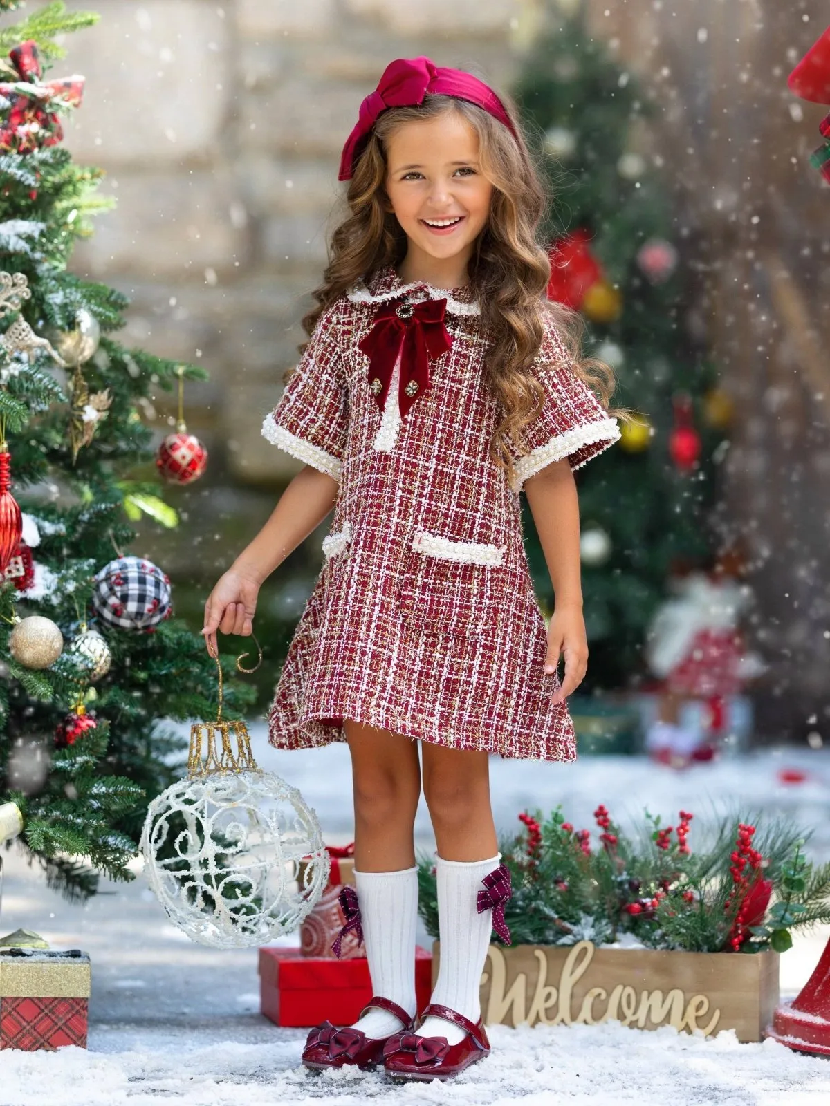 Cozy Meets Chic Red Plaid Tweed Holiday Dress